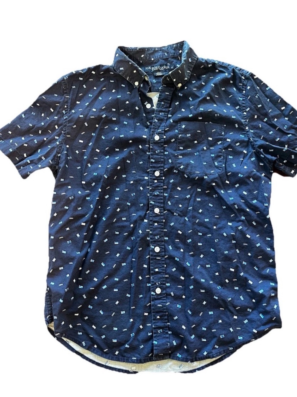 U.S. Polo Assn. Men's Navy Blue Short Sleeve Button-Down Nautical Shirt Size M